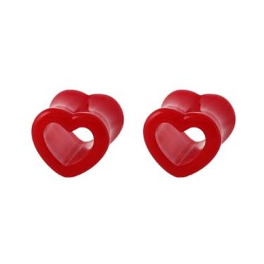 Imagem de Brincos de alargador de orelha de acrílico oco duplo alargado alargador alargador alargador para mulheres Love Piercing Body Fashion Y2K Jewerly for Her Bff (vermelho, 0g (8 mm))