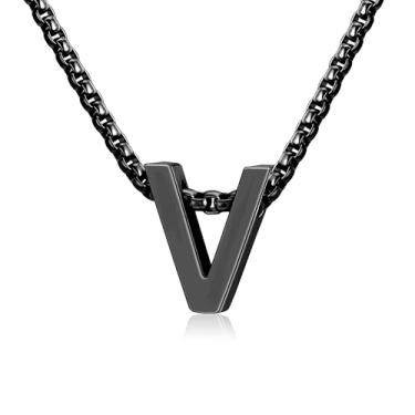 Imagem de VULETO Colar com letra A-Z com inicial A-Z, presente para meninos e homens, pingente de letra de aço inoxidável, dia dos namorados, joias de aniversário, ideias de presentes para adolescentes e