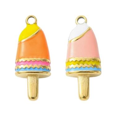 Imagem de Stiesy Berloque de picolé esmaltado de aço inoxidável 304, 2 peças, pingentes banhados a ouro 18K verdadeiro, tema de verão, sorvete, pequeno berloque a granel para pulseira, brinco, colar, joias