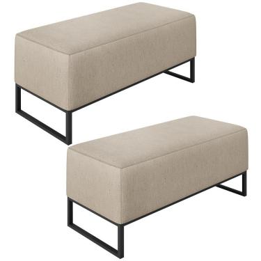 Imagem de Kit 02 Puffs Cléo W01 Base De Ferro 90 Cm Linho Bege