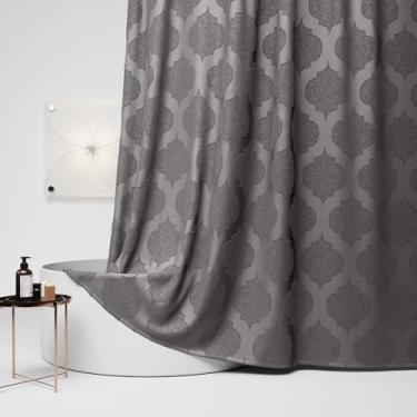Imagem de lunavogue Conjunto de cortina de chuveiro – Tecido de poliéster premium Boho cinza carvão, 183 x 182 cm com 12 ganchos de plástico