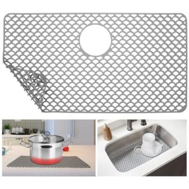 Imagem de Chewtoyo 28 Kitchen of para tapete térmico X com pia, antiderrapante e furo, ralo de pia resistente à pia cinza, tapete inferior, tapete de silicone, 15 pol, protetor, silicone