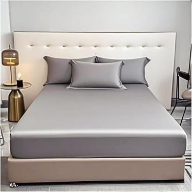 Imagem de Lençol com elástico solteiro - somente lençol de baixo de luxo de hotel - 100% algodão orgânico - lençol com elástico alto apenas, 99 cm x 190 cm + 35,5 cm (win, cinza)