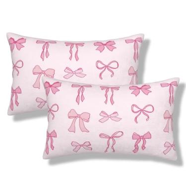 Imagem de NOCTILYRA Capas de almofada de laço lombar conjunto de 2 fronhas de pelúcia curtas rosa 30,5 x 50,8 cm, capa de almofada retangular, fronhas decorativas para sofá-cama e sofá