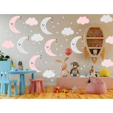 Imagem de Adesivo De Parede Baby Nuvem C/ Lua Infantis Rosa