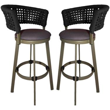 Imagem de 2 Banquetas Somália Em Alumínio E Corda Náutica Jardim Preto