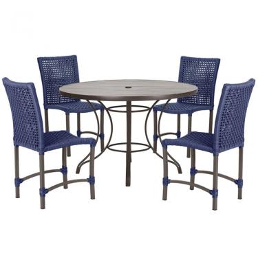 Imagem de 4 Cadeiras Corda Náutica E Mesa Tampo 1,00m Ripado Alumínio Azul