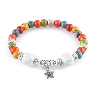 Imagem de KILIPOL Pulseira de contas de cerâmica colorida estilo étnico chinês hippie boêmio, estilo antigo e iterário, joia boêmia de praia de verão, presente de Natal para mulheres (Estilo10