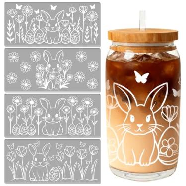 Imagem de Elewins 12 peças de papel de transferência DTF UV para Dia das Mães Flores e Coelhos para 473 ml, Óculos, Mesas, Cadeiras, Computadores, Papel de Transferência UV DTF de Alta Viscosidade (Coelhinho