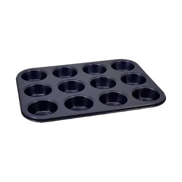 Imagem de Zyliss E980200 Lata de muffin antiaderente com 12 furos | Aço carbono | Azul escuro | Forminhas de assar/Puddings/Mini bolo/Pequenos bolos | Pode ir à lava-louças | 5 anos de garantia