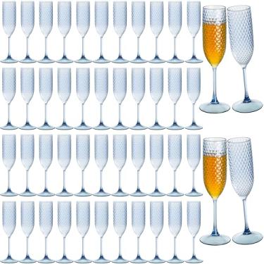 Imagem de Pacote com 48 taças de champanhe de plástico azul mimosa taças de champanhe inquebráveis copos de brinde de casamento copos de diamante reutilizáveis de 156 g copos de vinho copos vintage para