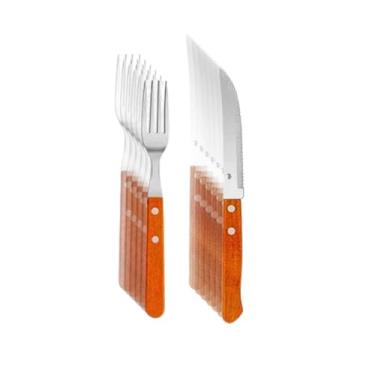 Imagem de Jogo de Talheres 12 Peças de Metal com Cabo de Madeira Garfo e Faca Cozinha Louça Talher Almoço