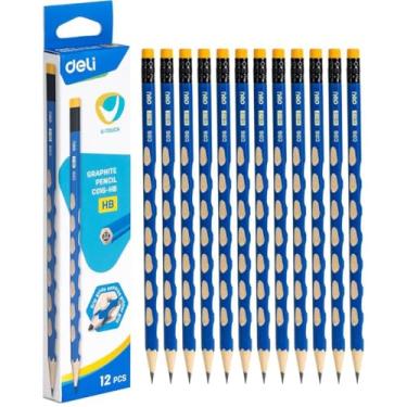 Imagem de Lápis Preto Sextavado, Deli, Decorado, HB, Ergonômico, com Borracha, Blister com 12