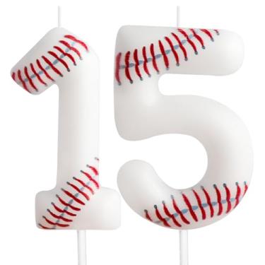 Imagem de Vela de aniversário, velas com número de aniversário com tema de beisebol, topo de bolo de vela para meninos, meninas, crianças, topo de bolo de aniversário, reuniões temáticas, suprimentos de festa