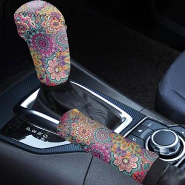 Imagem de Horeset Capa de freio de mão de mandala colorida para carro, conjunto universal para carro, SUV, acessórios de decoração de interiores, 2 peças