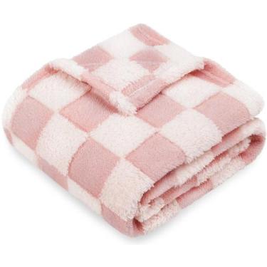 Imagem de Cobertor de bebê HOMRITAR 76x102 cm rosa 3D xadrez