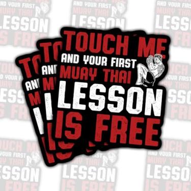 Imagem de 3 peças Touch Me and Your First Muay Thai Lesson is Free Stickers, decalques engraçados de vinil de treinamento de artes marciais de kickboxing para laptop, caderno, diário, garrafa de água, carro