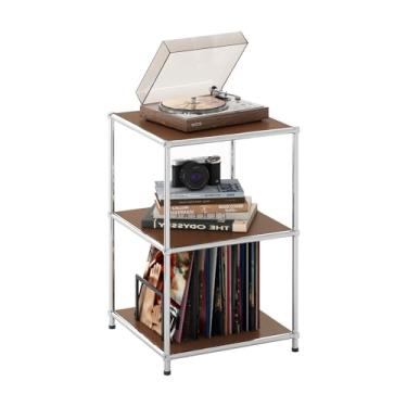 Imagem de miboim Mesa de cabeceira marrom moderna para sala de estar, quarto, escritório, banheiro, sofá, mesa de cabeceira de metal resistente, mesa de cabeceira quadrada industrial, mesa de cabeceira infantil