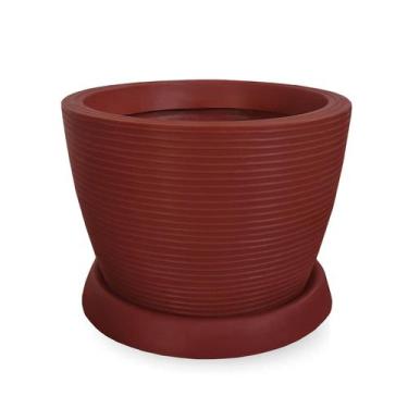 Imagem de Vaso De Planta + Prato Decorativo R 30X40 Vermelho Cerâmica - Foster P