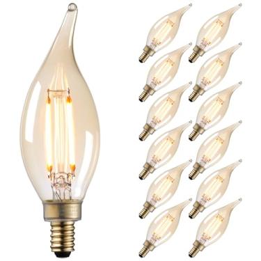 Imagem de TORCHSTAR Pacote Com 12 Lâmpadas Candelabro Led E12 Reguláveis, Listadas Pela Fcc E Etl, Equivalentes A 40 W, 300 Lm, Lâmpada Ponta De Chama Filamento Ca11, Ventilador Teto Vidro Âmbar 2000 K, Suave