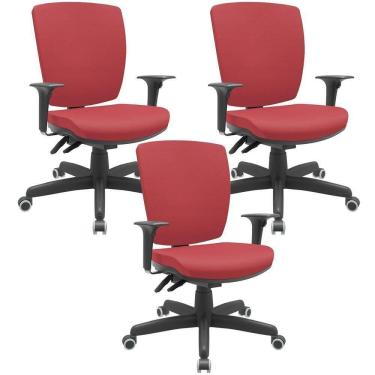 Imagem de Kit 03 Cadeiras De Escritório Diretor Office Giratória Preto Alta Flexi P03 Vinil Vermelho - Lyam