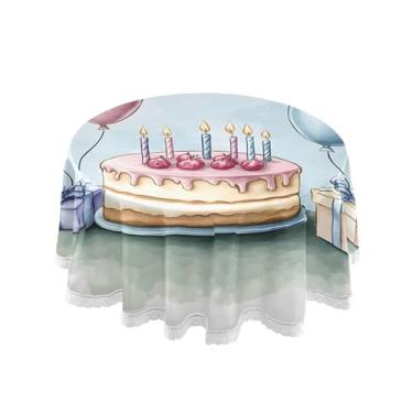 Imagem de SEHANY Toalha de mesa redonda para festa de feliz aniversário de 152 cm, tecido lavável sem rugas, toalha de mesa redonda com decoração de renda para decoração de aniversário de restaurante