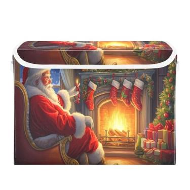 Imagem de SEHANY Cestas de armazenamento de Papai Noel de Natal com tampas, organizador de caixas de armazenamento de tecido para armário de roupas, cobertor de escritório, berçário, 42 x 32 x 30 cm
