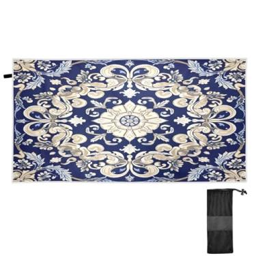 Imagem de ATTX Toalha de praia azul e branca 76 x 152 cm - Cobertor de microfibra leve de secagem rápida e resistente à areia para piscina, ioga, academia e viagens | Esportes de banho de natação multiuso #524