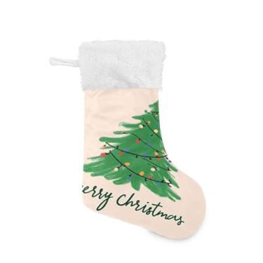 Imagem de ATTX 1 pacote com luzes coloridas para árvore de Natal meias de Natal com punho de pelúcia branco - Decoração de Natal para presentes, meia de 48 cm (548)