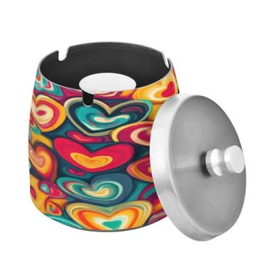 Imagem de Blueangle Cinzeiro de corações coloridos com tampa para cigarros, à prova de vento/chuva, aço inoxidável, sem fumaça, inodoro, cinzeiro para uso interno ou externo (5)