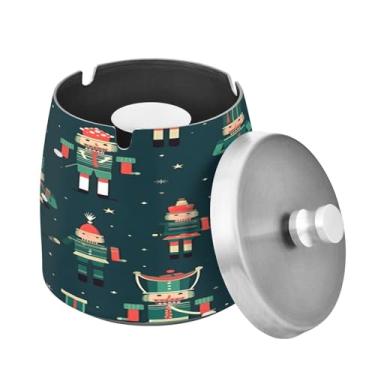 Imagem de Blueangle Cinzeiro de Natal quebra-nozes com tampa para cigarros, à prova de vento/à prova de chuva, aço inoxidável, sem fumaça, inodoro, cinzeiro para uso interno ou externo (467)