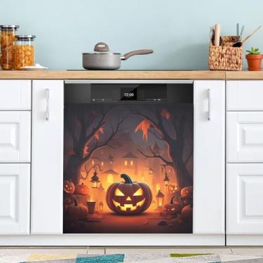 Imagem de ATTX Capa magnética para lava-louças Halloween Pumpkins, 58,4 cm C x 66 cm A, decoração da capa da máquina de lavar louça, decalques de armário doméstico e eletrodomésticos adesivos #289