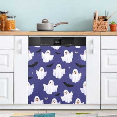 Imagem de ATTX Capa de ímã de lava-louças de fantasmas e morcegos fofos, 58,4 cm C x 66 cm A decoração da capa da máquina de lavar louça, decalques para armários domésticos e eletrodomésticos adesivos #153