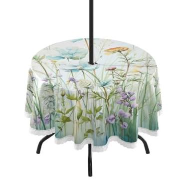 Imagem de ATTX Toalha de mesa redonda Fresh Plants – 152 cm, impermeável, à prova de derramamento, uso interno/externo, com orifício para guarda-chuva com zíper para acampamento, piquenique, praia, festa e