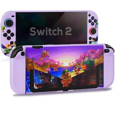 Imagem de TIKOdirect Protective Case for Switch 2, Hard PC Shell and Soft TPU Joy-Con Grip, Slim Dockable Cover Case with Cute Pattern, Anti-Scratch and Shock-Absorption Design Cover Skin for Switch 2, Purple