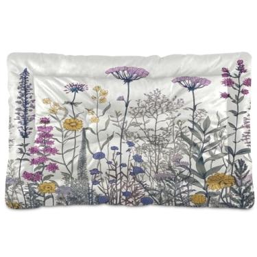 Imagem de SEHANY Cama para cães e gatos com flores silvestres coloridas com fundo antiderrapante, cama de canil, colchão macio para animais de estimação, lavável para cães pequenos, médios e grandes, gatos, 91