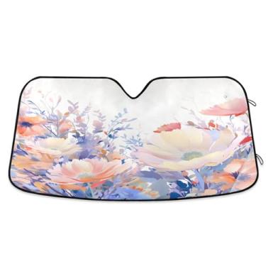 Imagem de ATTX Pára-brisas de carro flores silvestres coloridas 134.6 cm x 59.7 cm escudo solar universal com proteção UV, persiana de janela frontal automática dobrável para caminhões Sedans SUVs #407