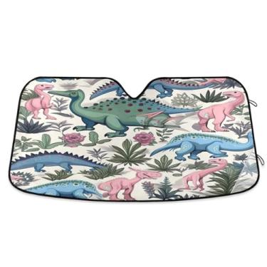 Imagem de ATTX Para-brisa de carro dinossauro colorido 139.7 cm x 70.1 cm escudo solar universal com proteção UV, persiana de janela frontal automática dobrável para Sedans SUVs caminhões #187