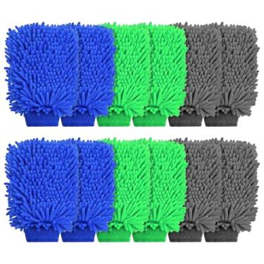 Imagem de MAQUITA 12 peças de luvas de lavagem de carro, luvas de chenille para lavagem de carro, ultra absorvente sem arranhões, luva de microfibra para lavagem de carros, caminhões e barcos, 18 x 26 cm, 3