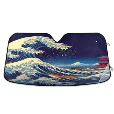 Imagem de ATTX Protetor solar universal Great Wave para para-brisas de carro 134,6 cm x 59,7 cm com proteção UV, persiana frontal automática dobrável para caminhões Sedans SUVs #347
