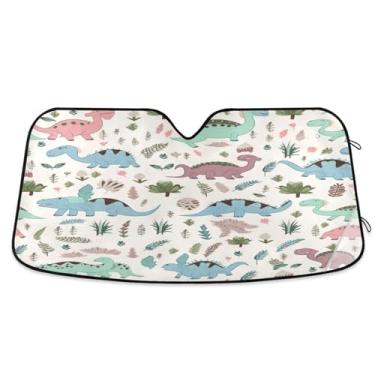 Imagem de ATTX Para-brisa de carro dinossauro colorido 134.6 cm x 59.7 cm escudo solar universal com proteção UV, persiana de janela frontal automática dobrável para Sedans SUVs caminhões #190