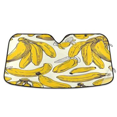 Imagem de ATTX Para-brisa de carro com estampa de banana 134.6 cm x 59.7 cm Protetor solar universal com proteção UV, persiana de janela frontal automática dobrável para caminhões Sedans SUVs #390