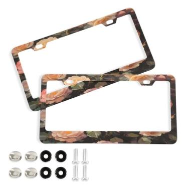 Imagem de SEHANY Molduras de placa de carro rosa dos namorados, capas de moldura de placa de carro de alumínio à prova de ferrugem com orifícios elípticos e parafusos serve para veículos padrão dos EUA tamanho