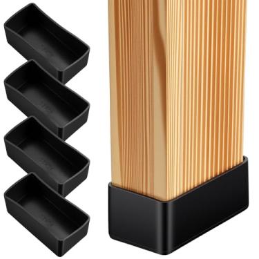 Imagem de PercyEffie Tampas retangulares de borracha para pernas de cadeira de PVC 2 x 4 peças - 4 peças tampas de poste de madeira à prova d'água e antifricção para madeira, preto