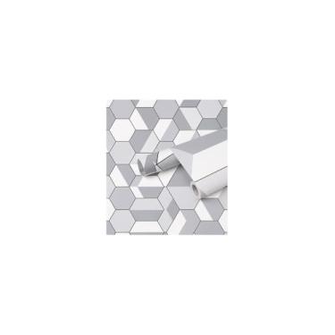 Imagem de Papel de Parede Adesivo PVC, Estampa Geométrica, Bege, 5m x 45cm, Autoadesivo, Decoração para Ambientes, Fácil Aplicação e Remoção