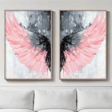 Imagem de Impressão de arte de parede em tela de asa de anjo pinturas cristãs pôsteres de Jesus Deus rosa branco e cinza arte de parede abstrata imagem de asas de anjo para sala de estar quarto impressão em