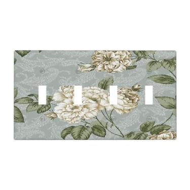 Imagem de Nadoabtm Placa de cobertura de interruptor de luz vintage floral bege rosa 4 gangues quadriciclo interruptores decorativos capas de placa de tomada elétrica placa de parede para decoração de cabine de