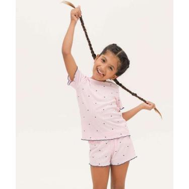 Imagem de Pijama Infantil Canelado Estampa Poá Marisa Tam 1 a 12-60065, 8, Rosa
