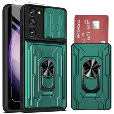 Imagem de Capa carteira para Galaxy S23 FE, suporte de cartão integrado para Samsung Galaxy S23 FE com suporte, capa resistente à prova de choque para celular S23 FE 5G com protetor de tela (verde)