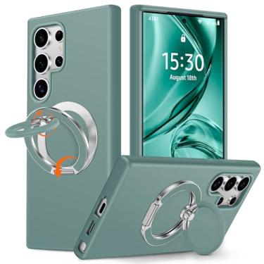 Imagem de XYZ Capa para Samsung Galaxy S23 Ultra, suporte de anel duplo de silicone macio, capa protetora de silicone líquido premium, toque acetinado suave, à prova de choque com forro de microfibra (verde)